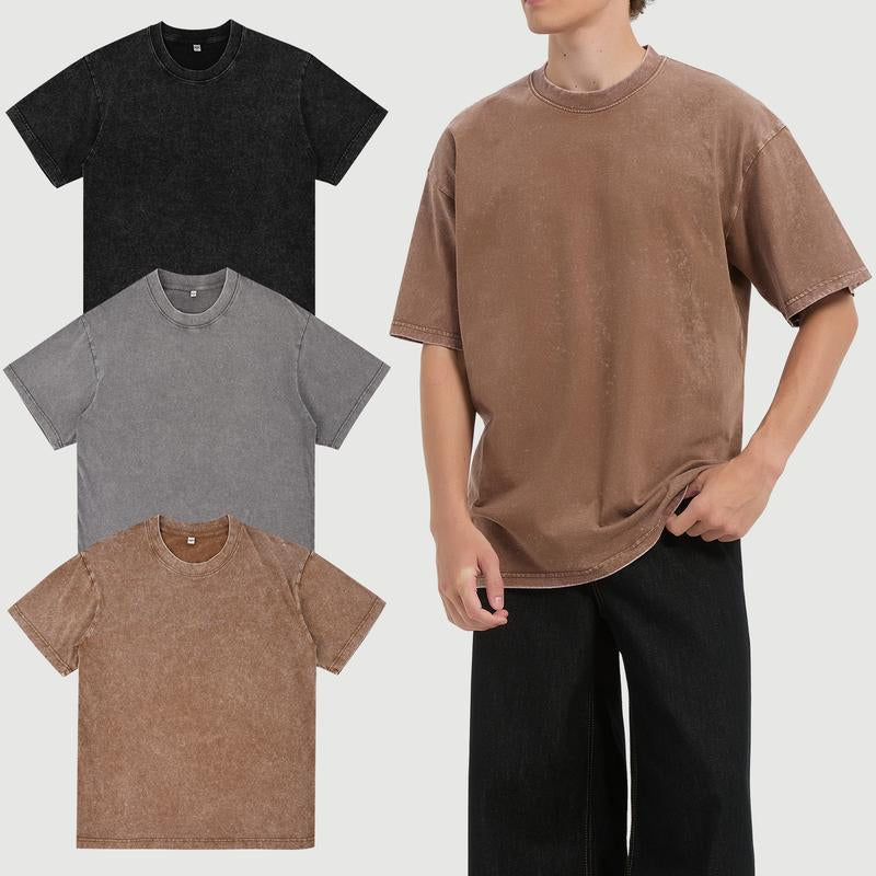 VILIGO 3 Pack Unisex Acid Wash T-Shirt Tops Y2K Loose Fit 