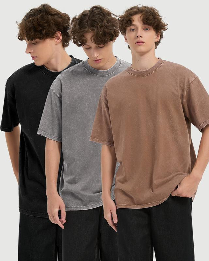 VILIGO 3 Pack Unisex Acid Wash T-Shirt Tops Y2K Loose Fit 